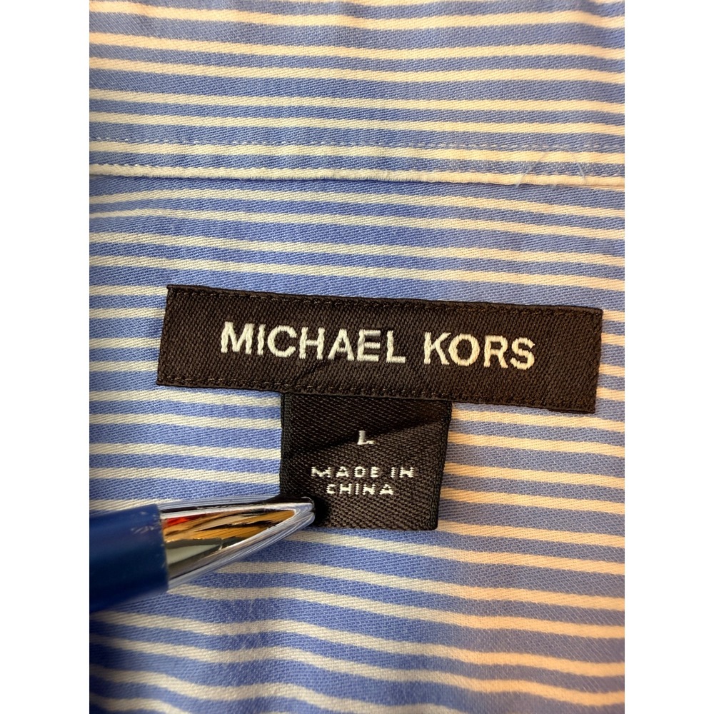 Michael Kors Shirt Womens L Blue Cotton Striped Button Down Classic Preppy Chic - Picture 4 of 10